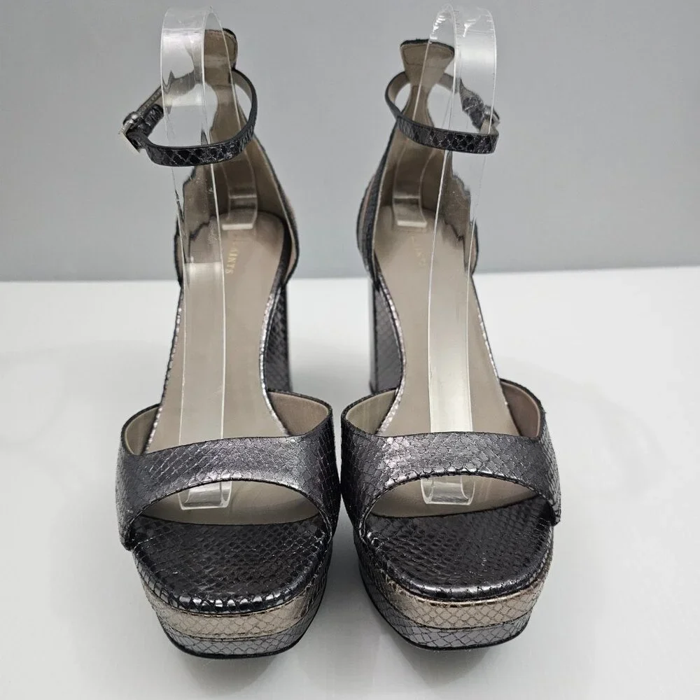 AllSaints Tia Platform Heel Sandal Womens 10 Metallic Bronze Gold Gray Embossed - Picture 6 of 16